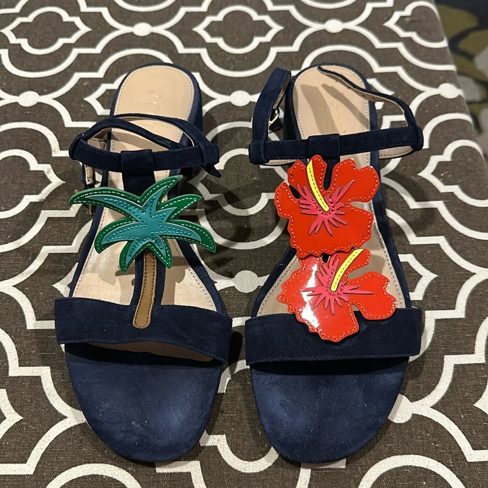Good condition J. Crew T-Strap sandals with flower embellishment